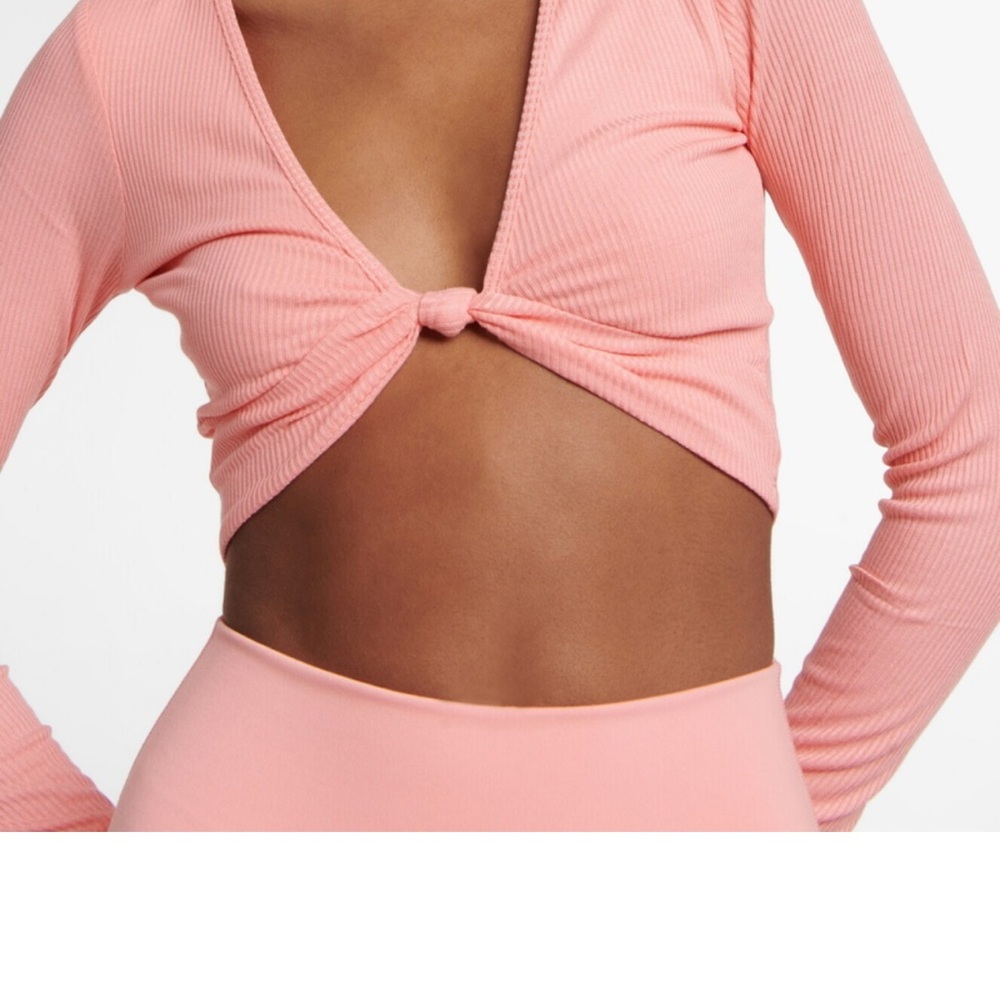 Pink Ribbed Long Sleeve Crop Top and Pleated Skort
